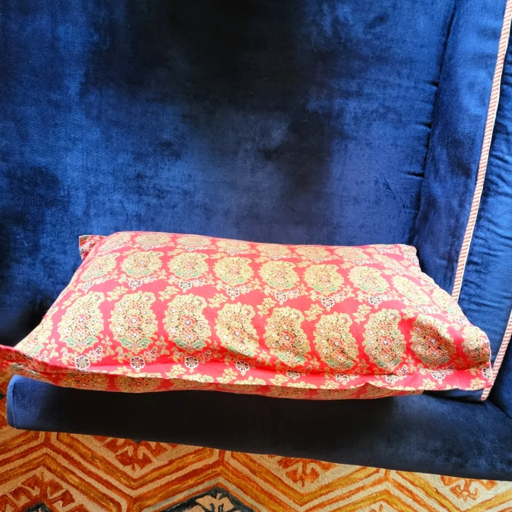 Pottery Barn Pair (2) Greta Bhotah Red Paisley Stand. Pillow Shams 85% Linen